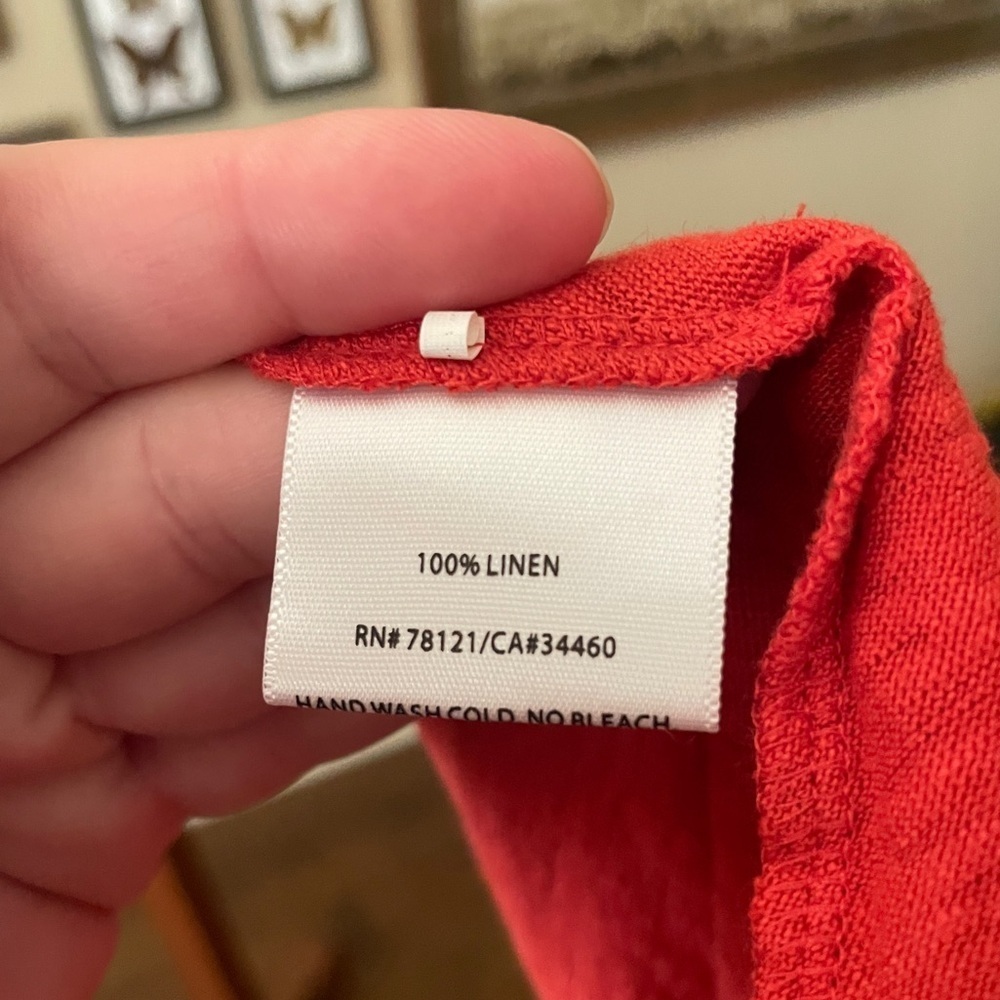 Eileen Fisher petite 100% linen slouch racer back tunic tank pockets PM orange - Picture 8 of 9